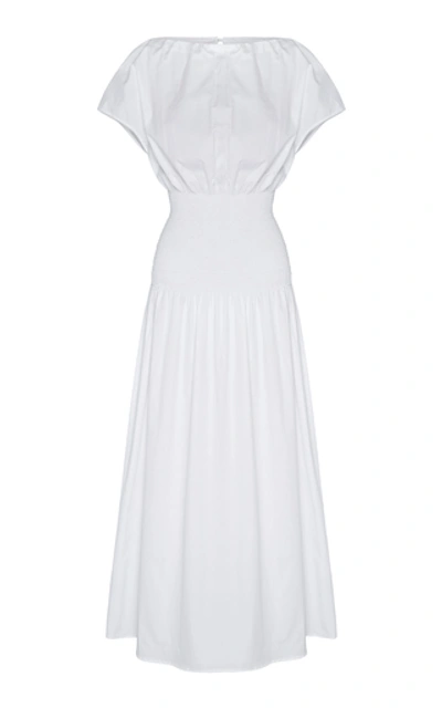 Shop Anna Quan Emma-kate Shirred Cotton-poplin Midi Dress In White