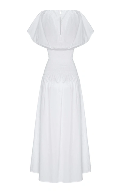 Shop Anna Quan Emma-kate Shirred Cotton-poplin Midi Dress In White