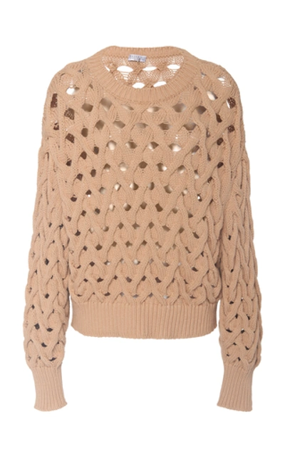 Shop Brunello Cucinelli Oversized Cable-knit Cotton-blend Sweater In Neutral