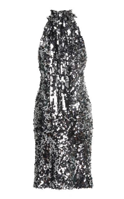 Shop Galvan Gemma Sequined Jersey Mini Dress In Silver