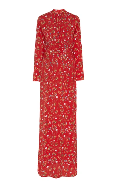 Shop Bytimo Floral-print Crepe De Chine Maxi Dress In Red