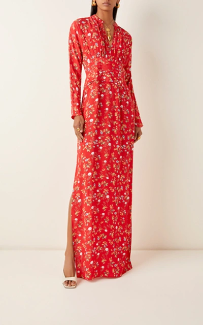 Shop Bytimo Floral-print Crepe De Chine Maxi Dress In Red