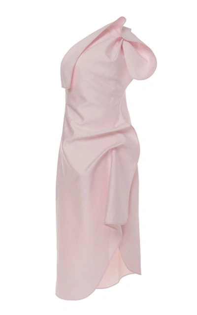 Shop Acler Crawford Ruffled One-shoulder Crepe De Chine Midi Dress In Pink