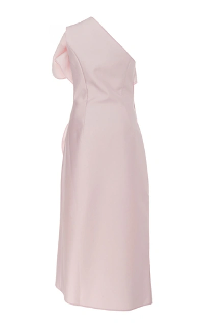 Shop Acler Crawford Ruffled One-shoulder Crepe De Chine Midi Dress In Pink