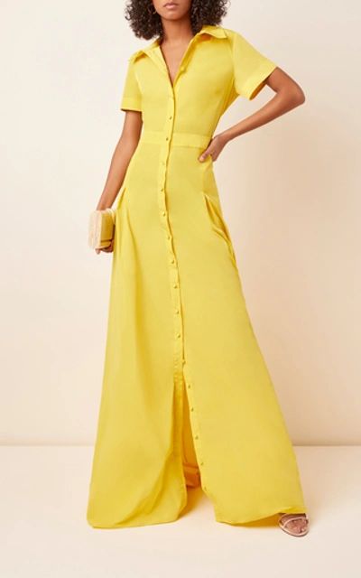 Shop Alexis Felicity Button-front Collared Maxi Dress In Yellow