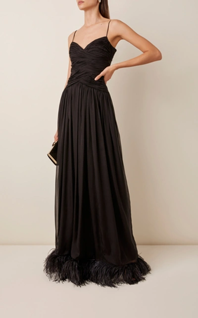 Shop Rasario Women's Exclusive Feather-embellished Silk-chiffon Gown In Black