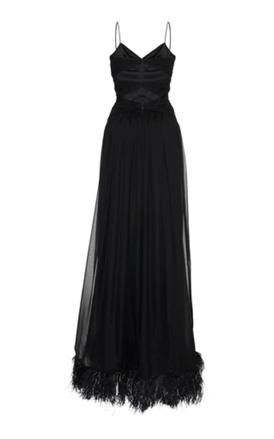 Shop Rasario Women's Exclusive Feather-embellished Silk-chiffon Gown In Black