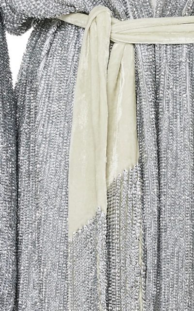 Shop Retroféte Gabrielle Sequined Wrap Dress In Silver