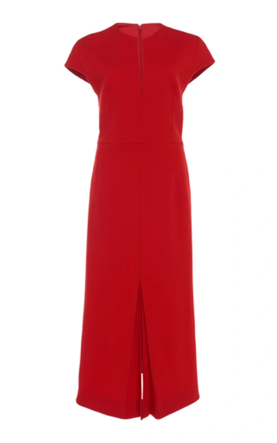 Shop Victoria Beckham Pleated Wool Crepe Dress In Red