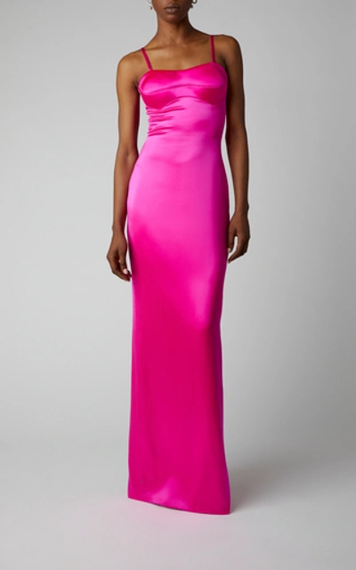 Shop Brandon Maxwell Silk-satin Bustier Gown In Pink