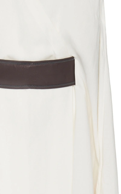 Shop Brunello Cucinelli Belted Sleeveless V-neck Crepe Midi Dress In Neutral