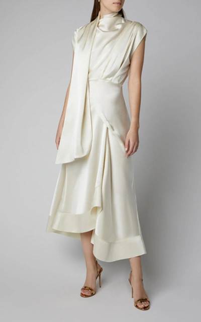 Shop Acler Dalisay Draped Midi Dress In White