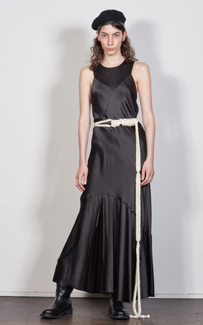 Shop Ann Demeulemeester Asymmetrial Silk-satin Dress In Black