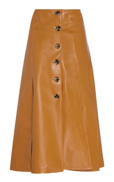 Shop A.w.a.k.e. Paneled Faux-leather Knee-length Skirt In Orange