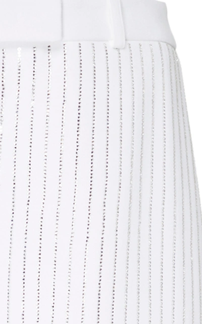 Shop Michael Kors Pinstriped Crepe Wide-leg Pants In White
