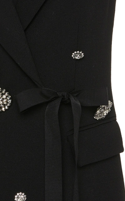 Shop Lela Rose Crystal-embellished Wool-blend Vest In Black