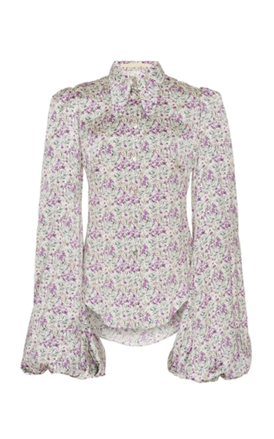 Shop The Vampire's Wife Button-front Floral-print Satin Blouse