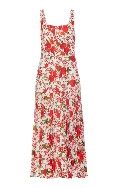 Shop Alexis Amal Floral-embroidered Midi Dress In Red