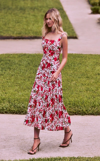 Shop Alexis Amal Floral-embroidered Midi Dress In Red