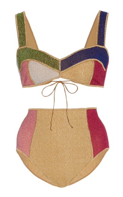 Shop Oseree Color-block Lurex Bikini Set In Multi