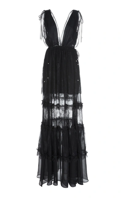 Shop Alexis Umbria Tiered Lace Gown In Black