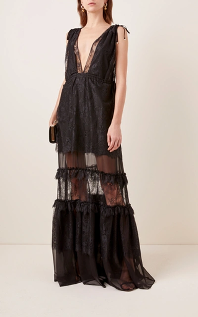 Shop Alexis Umbria Tiered Lace Gown In Black