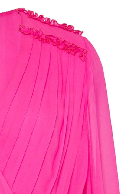 Shop Giambattista Valli Ruched Neon Silk-chiffon Mini Dress In Pink