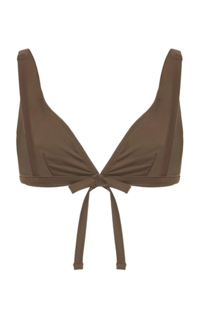 Shop Asceno The Cannes V-neck Bikini Top In Brown