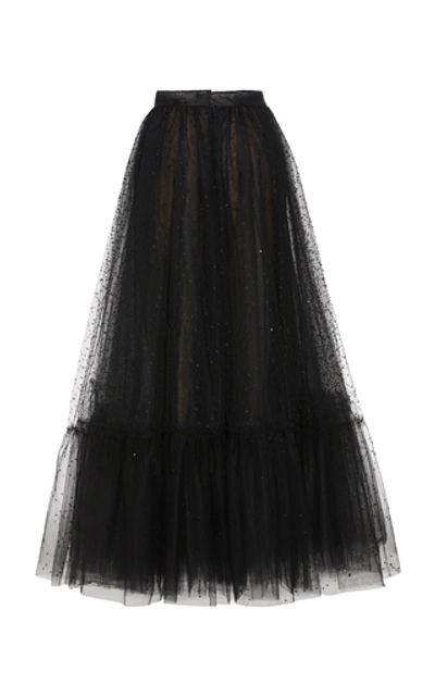 Shop Marchesa Embroidered Tulle Midi Skirt In Black