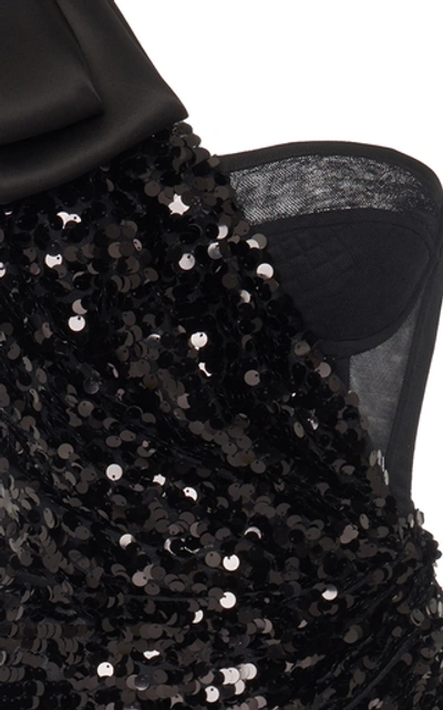 Shop Dolce & Gabbana Bow-detailed One-shoulder Sequined Midi Dress In Black