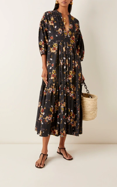 Shop Bytimo Floral-print Cotton-poplin Midi Dress