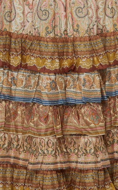 Shop Zimmermann Tiered Printed Silk Maxi Skirt In Neutral