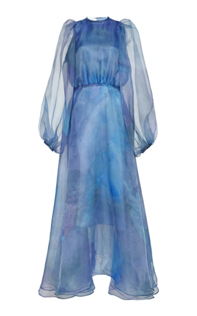 Shop Beaufille Cézanne Cloud Tulle Midi Dress In Blue