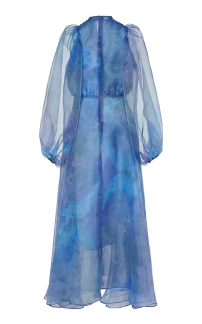Shop Beaufille Cézanne Cloud Tulle Midi Dress In Blue