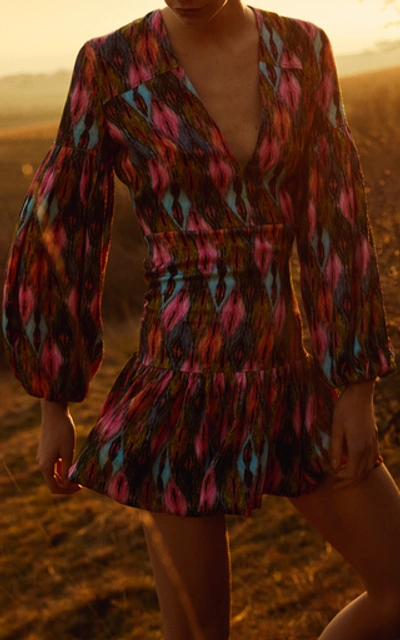 Shop Rotate Birger Christensen Wrap-effect Dropped-waist Mini Dress In Print
