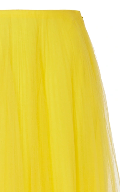 Shop Ralph Lauren Trivelas Pleated Tulle Midi Skirt In Yellow