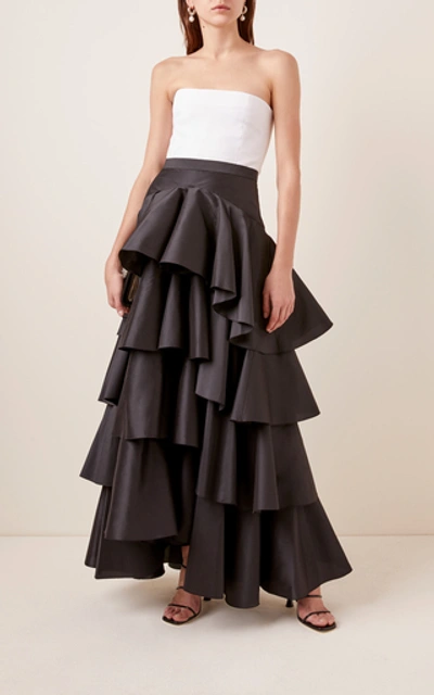 Shop Giambattista Valli Tiered Taffeta Maxi Skirt In Black