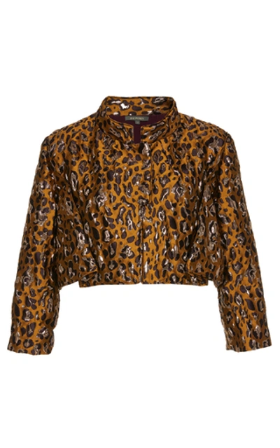 Shop Zac Posen Leopard-print Cropped Jacquard Jacket In Animal