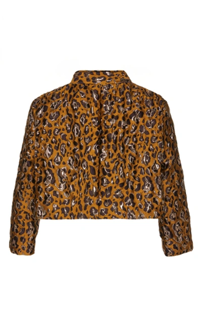 Shop Zac Posen Leopard-print Cropped Jacquard Jacket In Animal