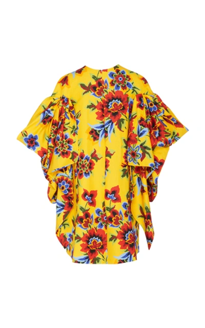 Shop Carolina Herrera Floral-print Cotton And Silk-blend Mini Dress In Yellow