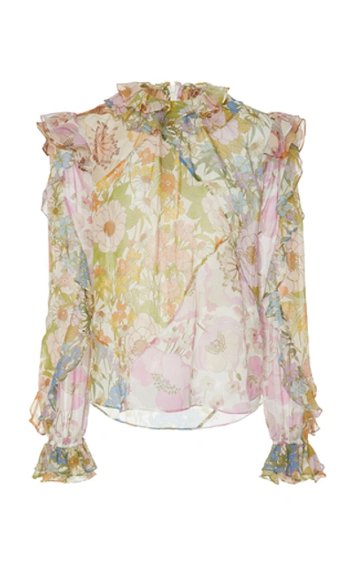 Shop Zimmermann Ruffled Floral-print Cotton-blend Blouse In Multi