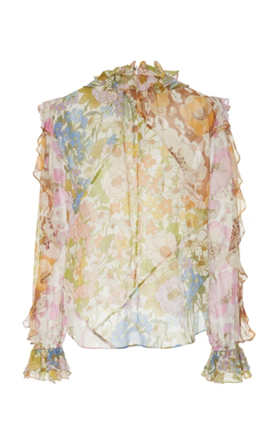 Shop Zimmermann Ruffled Floral-print Cotton-blend Blouse In Multi