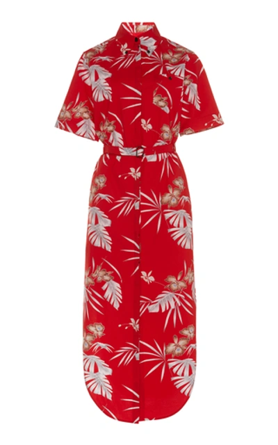 Shop Paco Rabanne Belted Printed Cotton-poplin Midi Dress In Floral