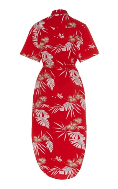 Shop Rabanne Belted Printed Cotton-poplin Midi Dress In Floral