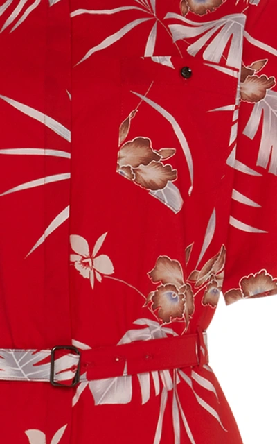 Shop Rabanne Belted Printed Cotton-poplin Midi Dress In Floral