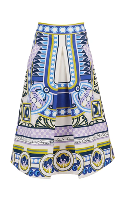 Shop La Doublej Santa Monica Printed Cotton A-line Skirt In Blue