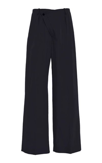Shop Deveaux Tina Stretch-crepe Wide-leg Pants In Navy