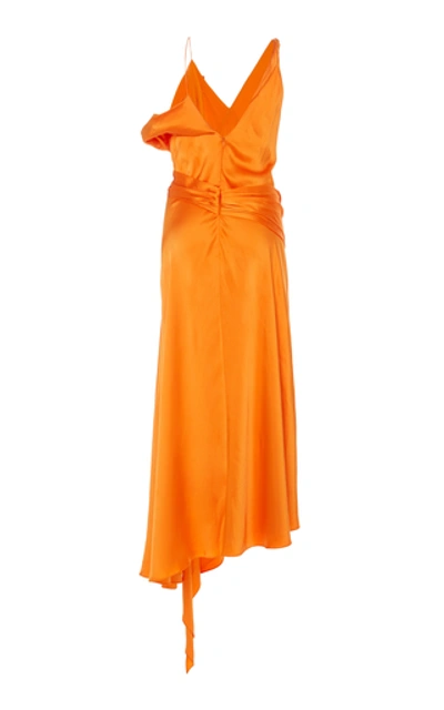 Shop Jonathan Simkhai Asymmetric Satin Midi Dress In Orange