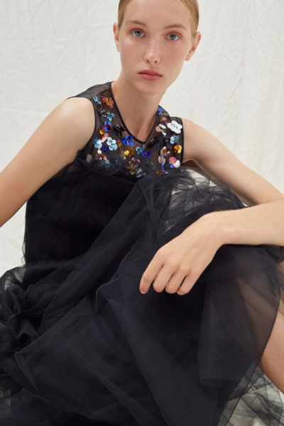 Shop Delpozo Sequin-embellished Tiered Tulle Dress In Black