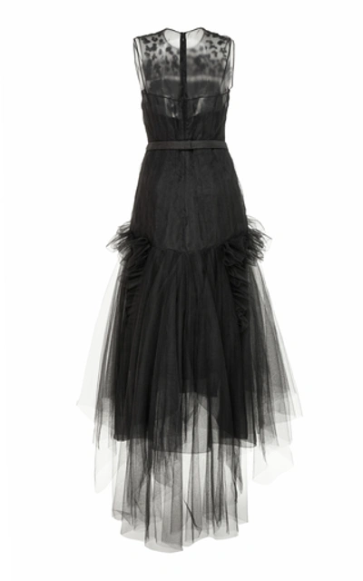 Shop Delpozo Sequin-embellished Tiered Tulle Dress In Black